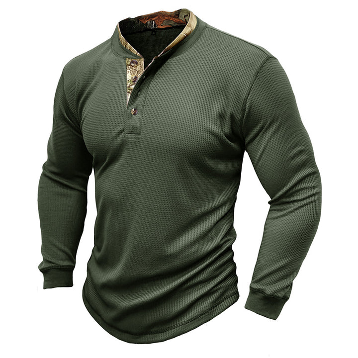 Herren modisches Langarm-Henley-Shirt mit strukturiertem Design und eleganter Knopfleiste Echoarchiv