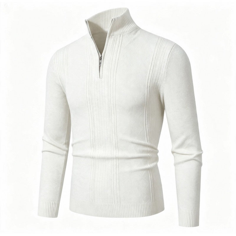 Herren Feiner Halbzip-Rollkragenpullover mit Strukturstreifen und körpernahem Schnitt Echo Archiv