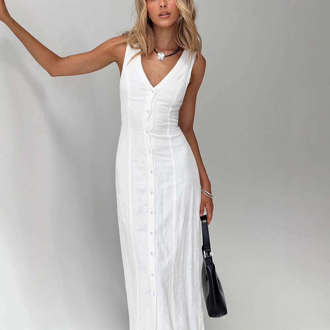 Damen Maxikleid mit knöpfbarem Ausschnitt und figurbetontem Schnitt Echo Archiv