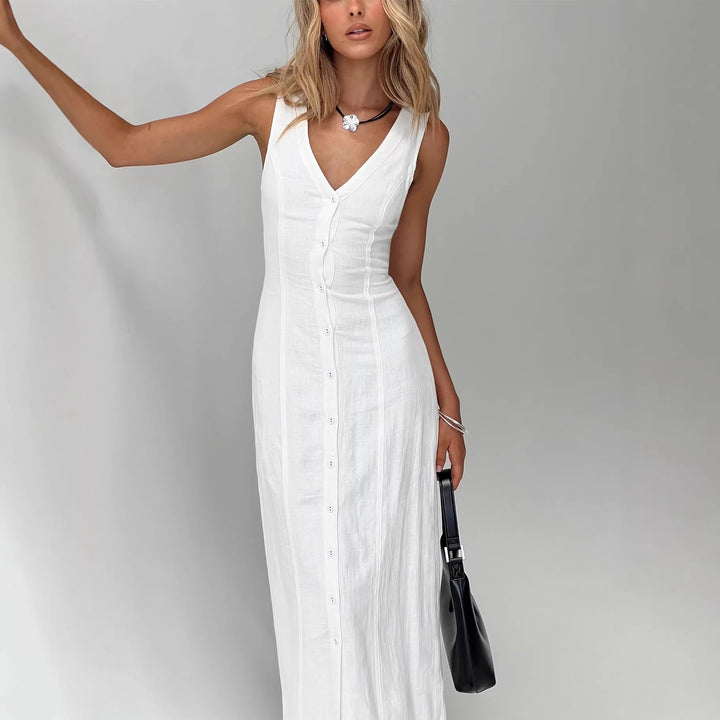 Damen Maxikleid mit knöpfbarem Ausschnitt und figurbetontem Schnitt Echo Archiv