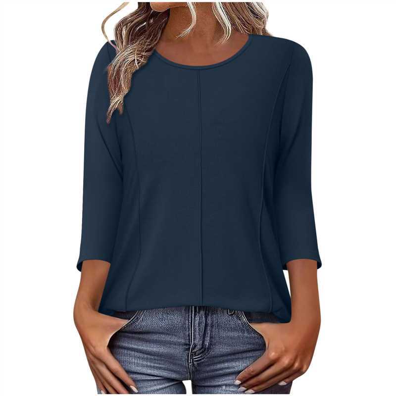 Damen lässiges Shirt mit dreiviertelärmeln und dekorativer Mittelnaht – Avérine