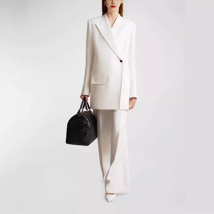 Damen Minimalistischer Longblazer mit asymmetrischer Ein‑Knopf‑Front und cleanem Longline‑Schnitt Echoarchiv