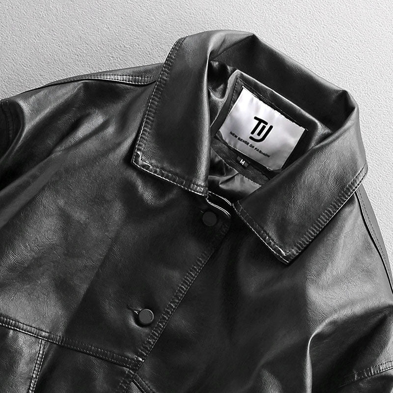 Herren Oversized Lederimitat-Utility-Jacke mit Pattentaschen und elastischem Saum Echoarchiv