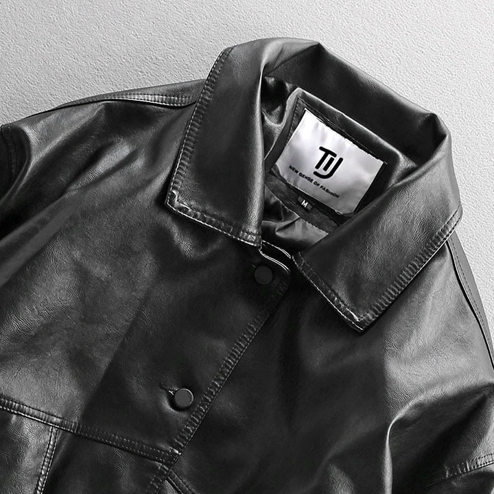 Herren Oversized Lederimitat-Utility-Jacke mit Pattentaschen und elastischem Saum Echoarchiv