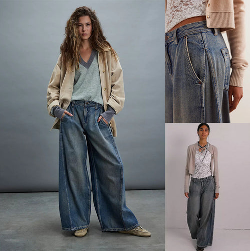 Damen nan extraweite High‑Waist Palazzo-Jeans mit hohem Bund, tiefem Schritt und verwaschener Vintage-Optik Echo Archiv