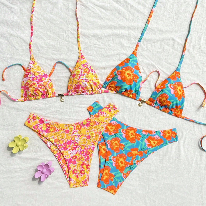 Damen Triangel-Bikini-Set mit verstellbaren Trägern und buntem Muster Echo Archiv