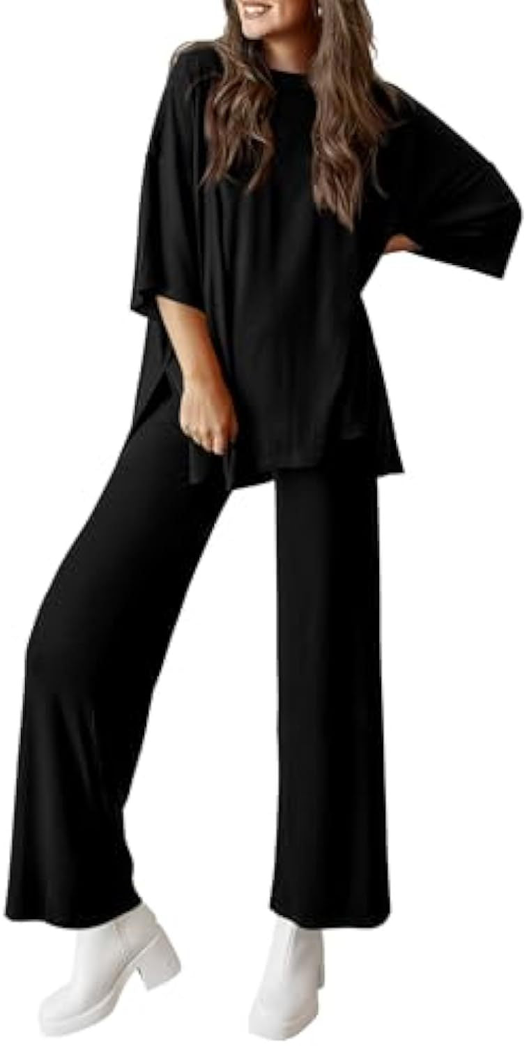 Damen Lässiges Lounge-Set aus weichem Jersey mit Oversize-Tunika und weiter Palazzo-Hose – Élanora