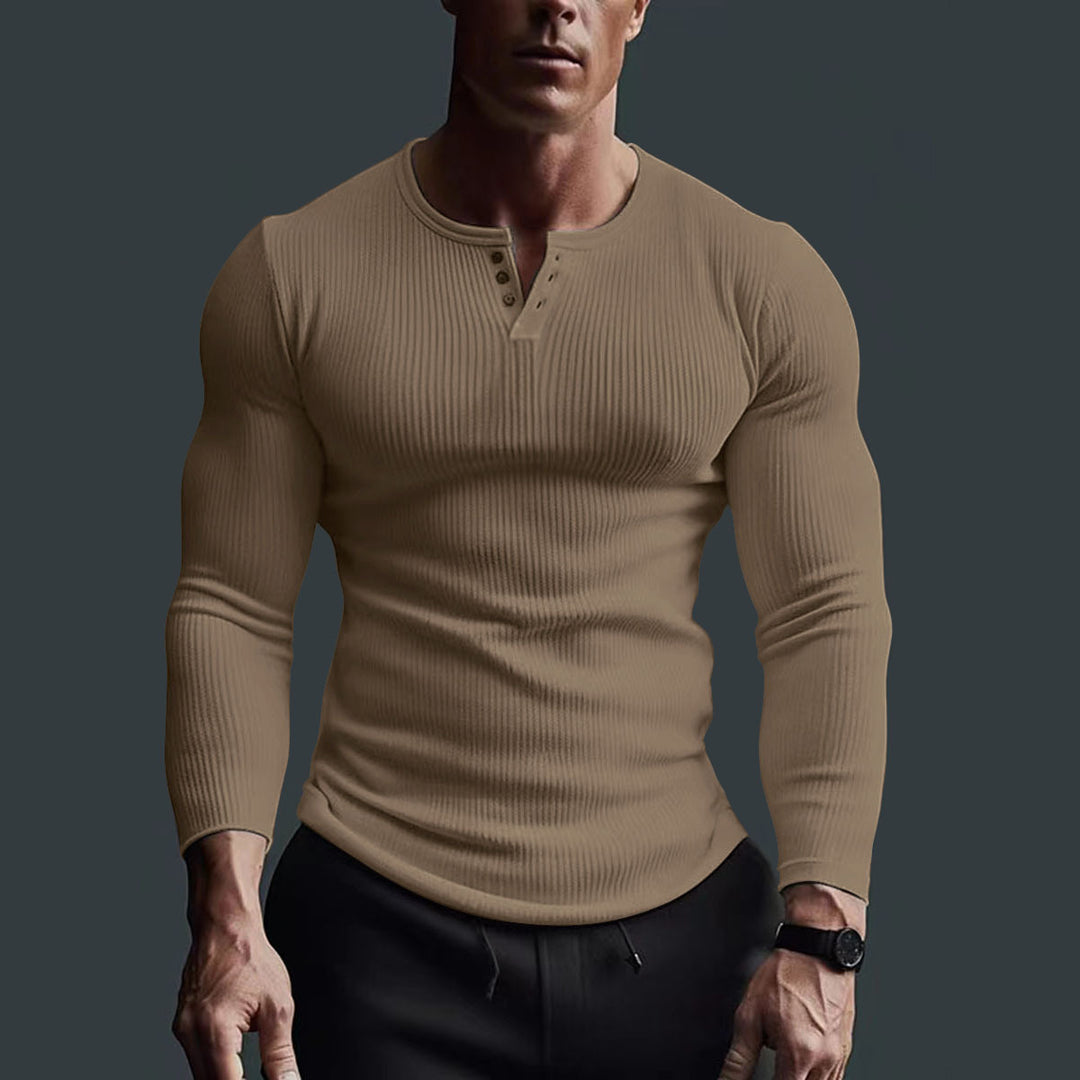 Herren Langarm-Knopfshirt im modernen Rippdesign Echoarchiv