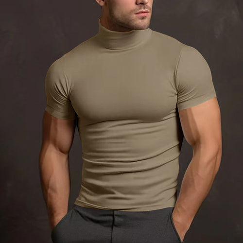 Herren Kurzarm-T-Shirt mit Stehkragen und figurbetontem Schnitt Echoarchiv