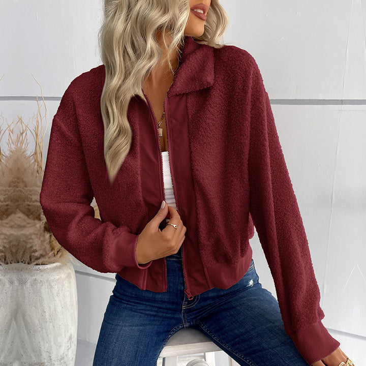 Damen Teddyjacke mit Reißverschluss, Stehkragen und Rippbündchen Echoarchiv