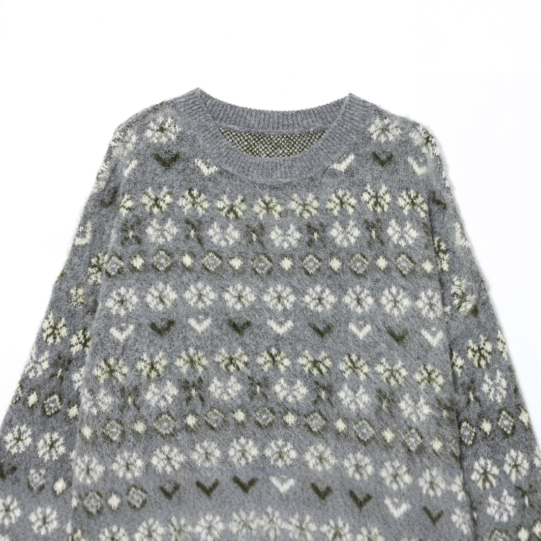 Damen gemusterter Norwegerpullover aus weichem Strickgarn mit Rundhalsausschnitt – Mavelle