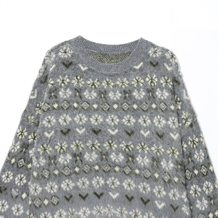 Damen nan gemusterter Norwegerpullover aus weichem Strickgarn mit Rundhalsausschnitt Echo Archiv
