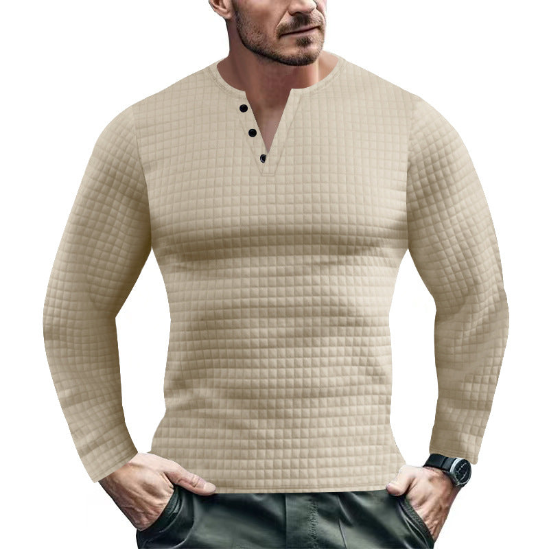 Herren langärmliges Henley-Shirt mit strukturiertem Design Echoarchiv