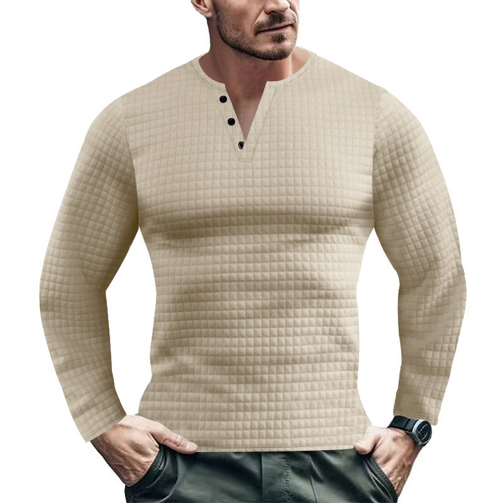 Herren langärmliges Henley-Shirt mit strukturiertem Design Echoarchiv