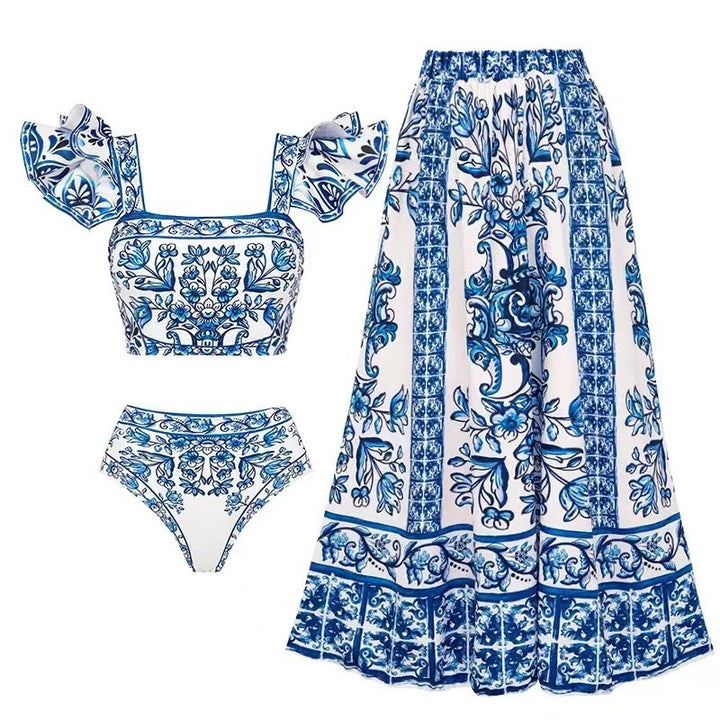 Damen Bikini-Set mit verspieltem Puffärmel und elegantem Wickelrock Echo Archiv