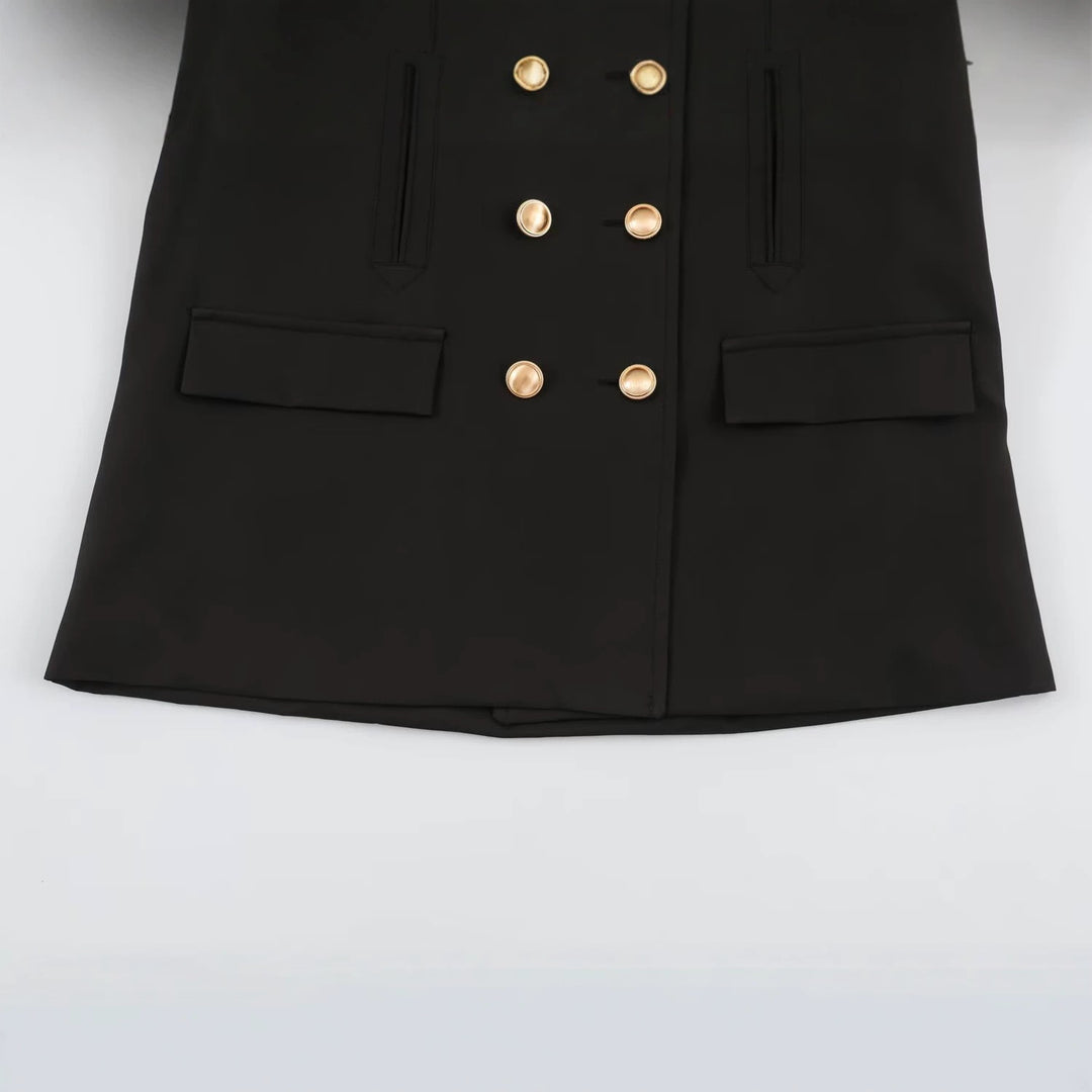 Damen Doppelreihige Kurzjacke mit Kunstfellärmeln Echoarchiv