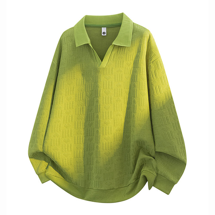 Herren Oversize Strick-Polo mit Strukturstrick, offenem V‑Ausschnitt und geripptem Kragen Echoarchiv