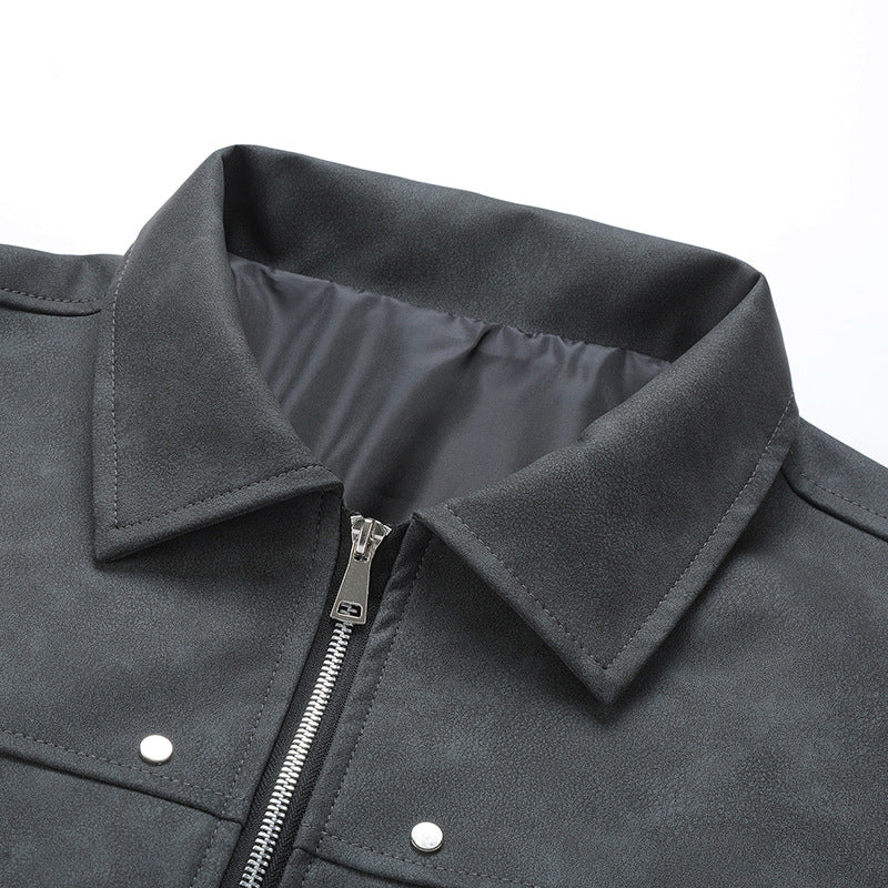 Herren lässige Kunstlederjacke mit weitem Schnitt und praktischen Reißverschlusstaschen Echoarchiv