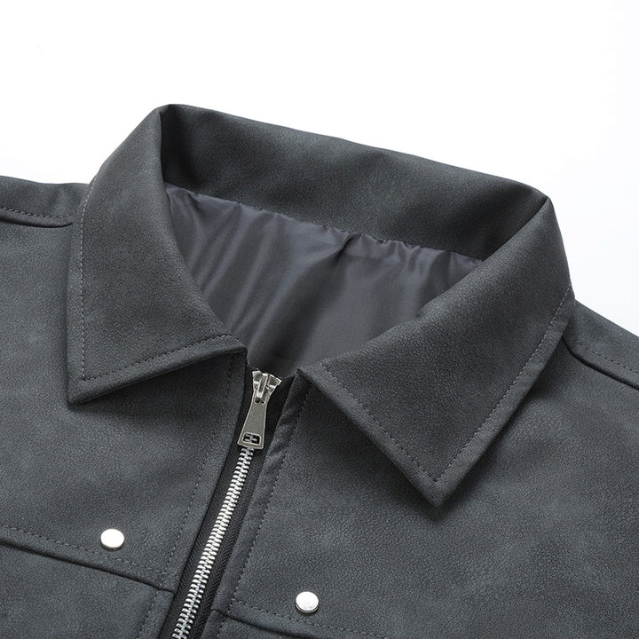 Herren lässige Kunstlederjacke mit weitem Schnitt und praktischen Reißverschlusstaschen Echoarchiv