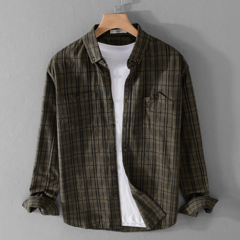 Herren Kariertes Flanell-Overshirt mit Button-Down-Kragen und aufgesetzten Brusttaschen Echoarchiv