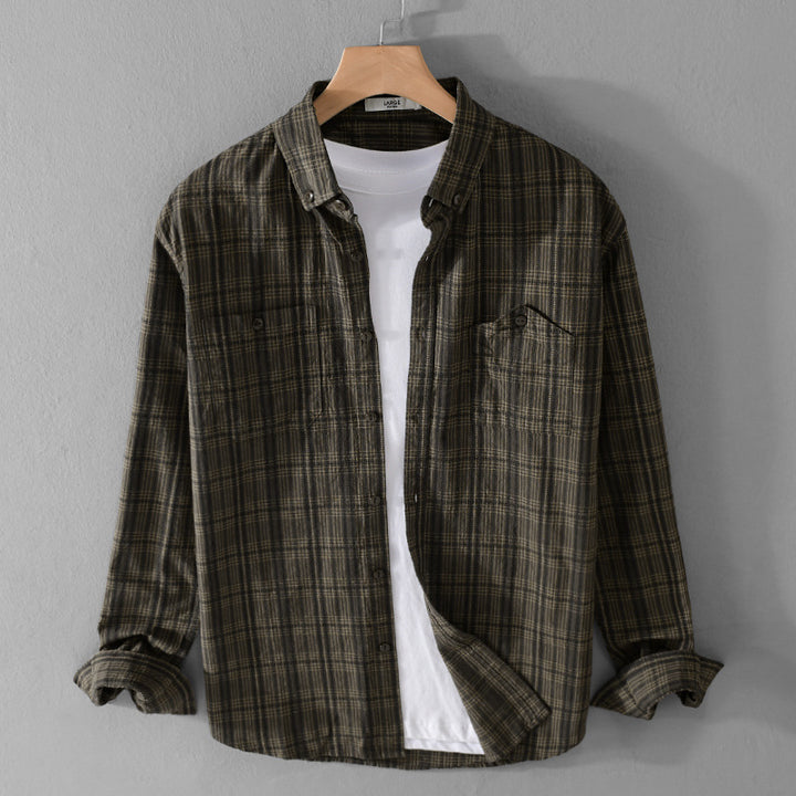 Herren Kariertes Flanell-Overshirt mit Button-Down-Kragen und aufgesetzten Brusttaschen Echoarchiv