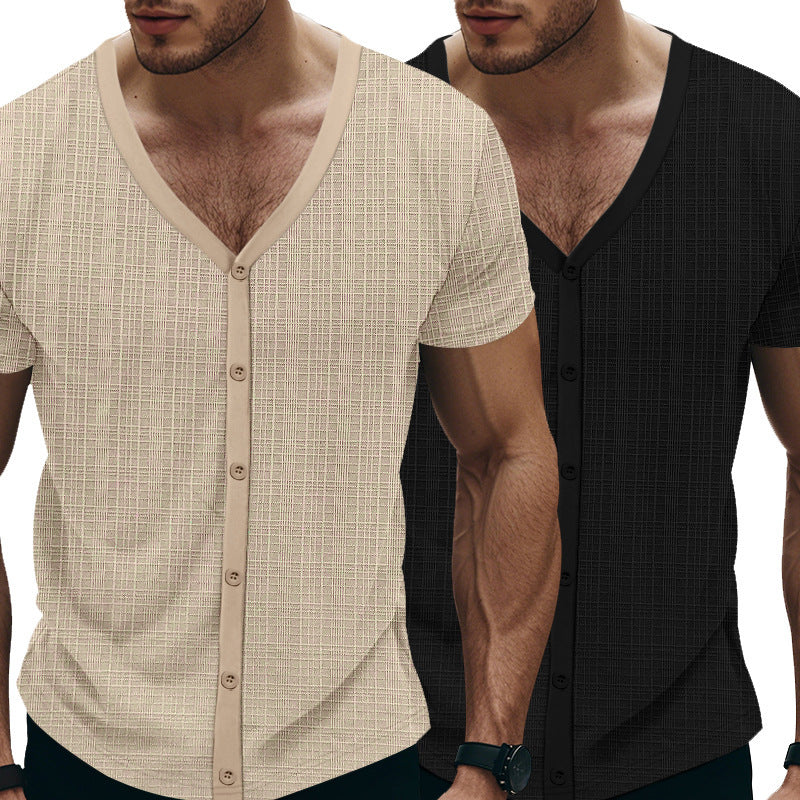 Herren Kurzarm Henley-Shirt mit strukturiertem Design und Knopfleiste Echoarchiv