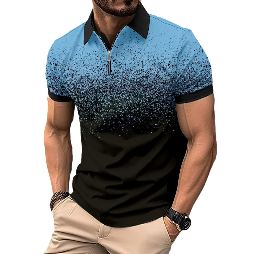 Herren Kurzarm Poloshirt mit modischem Farbverlauf und Halbreißverschluss Echoarchiv