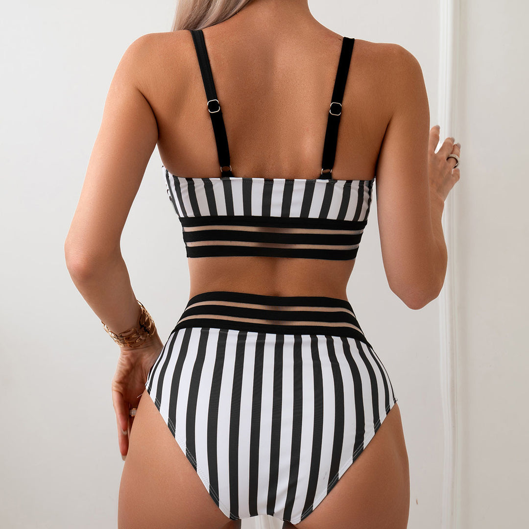 Damen Hoch tailliertes Bikini-Set mit gestreiftem Design Echo Archiv