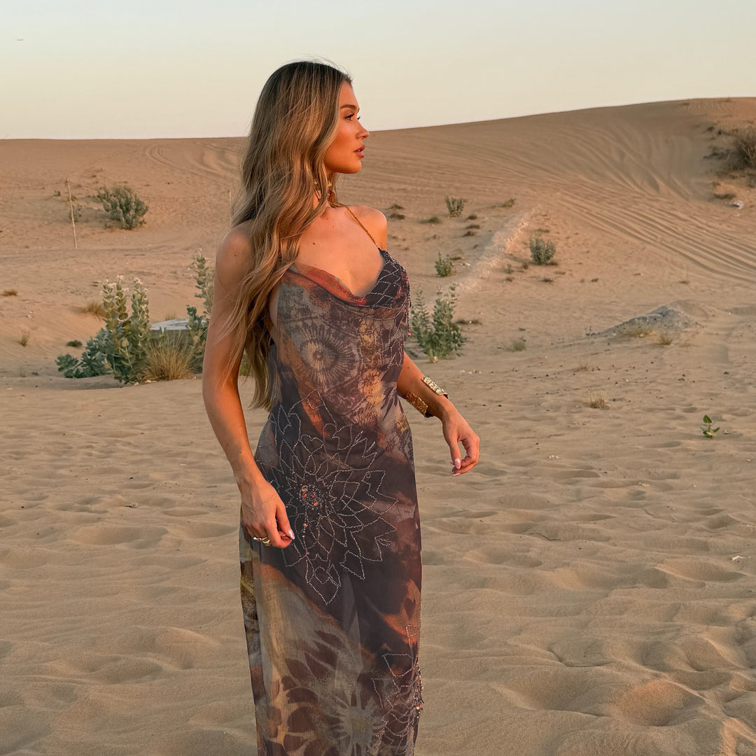 Damen Maxikleid mit anpassbaren Trägern und floralen Mustern Echo Archiv