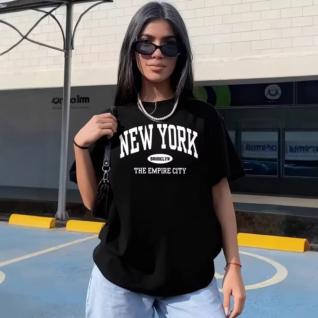 Damen lässiges Oversize T-Shirt mit New York Schriftzug Echo Archiv