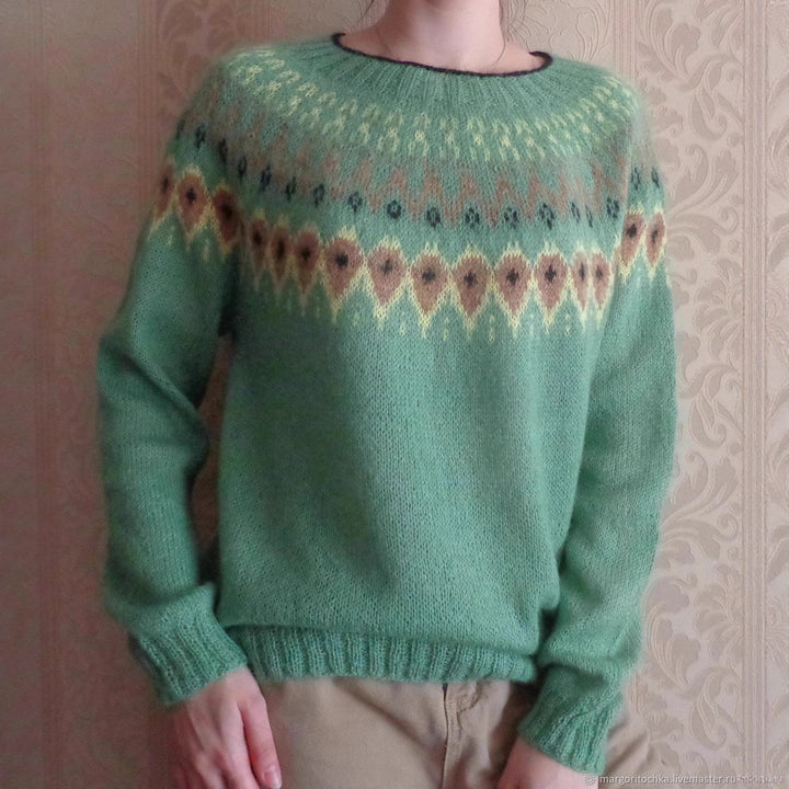Damen nan Norwegerpullover aus Wollmix mit Rundhalsausschnitt und traditionellem Fair-Isle-Yoke Echo Archiv