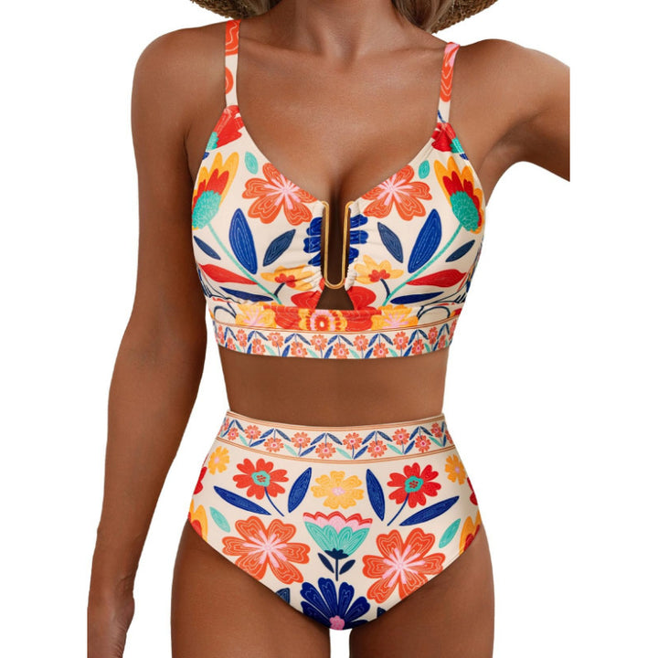 Damen Hoch geschnittener Bikini mit floralem Muster und Leo-Print Echo Archiv