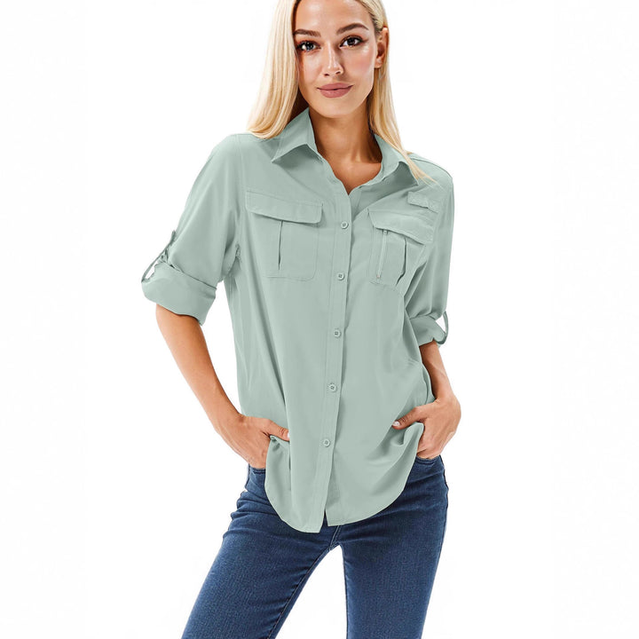 Damen lässige Bluse mit praktischen Taschen und umschlagbaren Ärmeln Echo Archiv