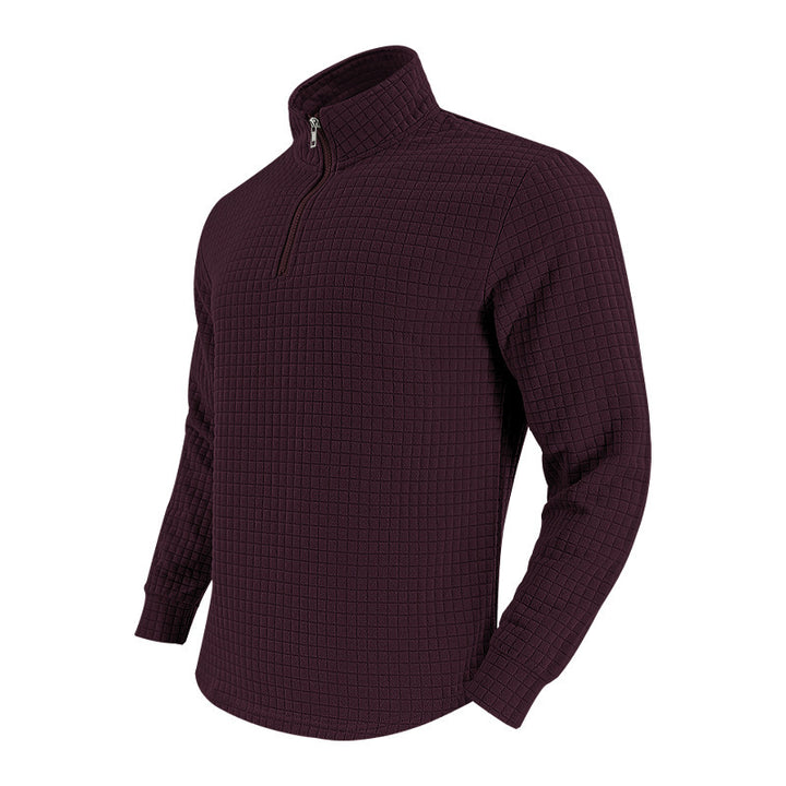 Herren Stepp-Quarter-Zip-Pullover mit Karomuster und Stehkragen Echoarchiv