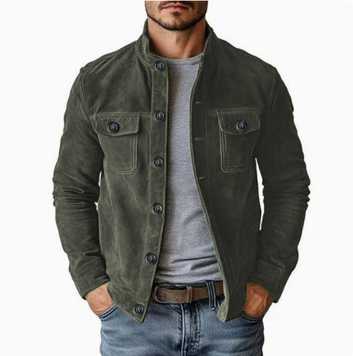 Herren Veloursleder-Fieldjacke mit Stehkragen, Pattentaschen und figurbetonter Schnitt Echoarchiv