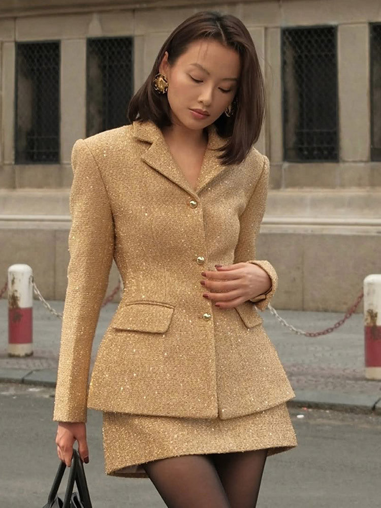 Damen Zweiteiliges Bouclé‑Tweed‑Blazer‑und‑Minirock‑Set mit taillierter Silhouette Echoarchiv