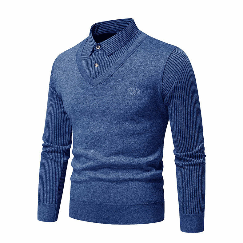 Herren Strickpullover mit V-Ausschnitt und modernem Rippenmuster Echoarchiv