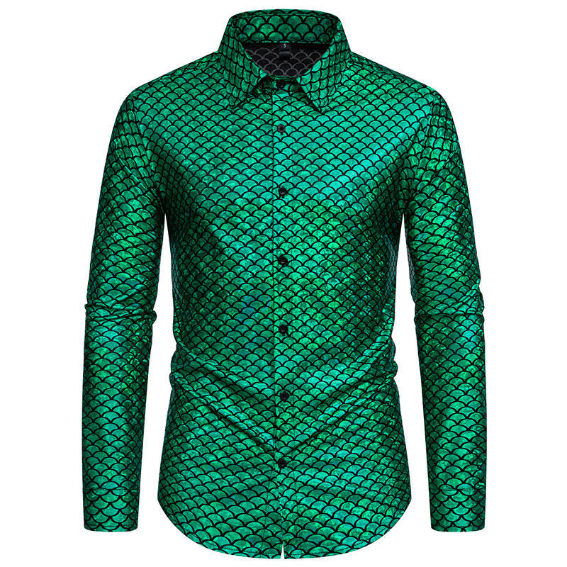 Herren schimmerndes Langarmhemd mit Fischschuppen-Design Echoarchiv