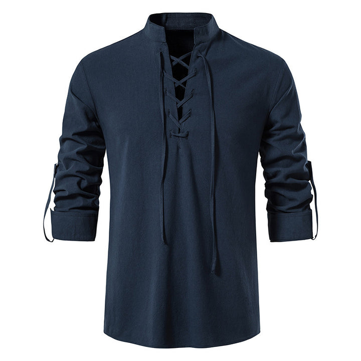 Herren lässiges Langarm-Henley-Shirt mit modernem Schnürdetail Echoarchiv