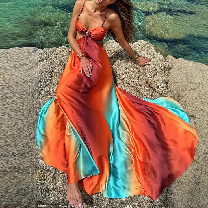 Damen Maxikleid mit verführerischem Wickeldesign und schimmernden Farbverläufen Echo Archiv