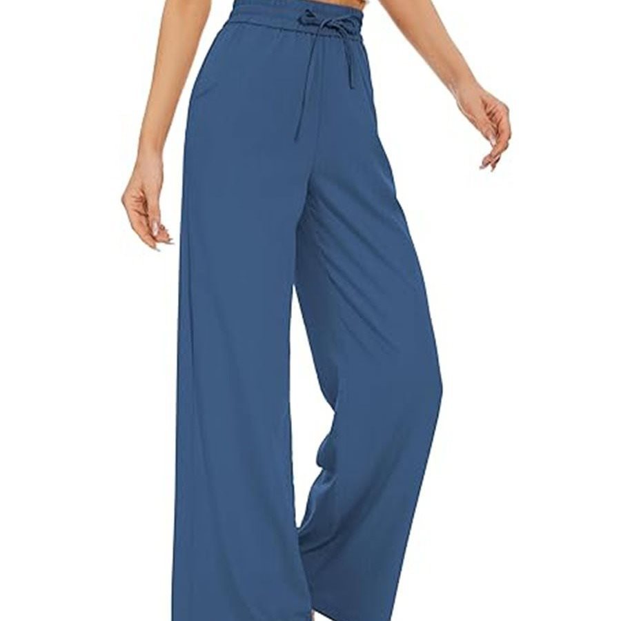 Damen Weite Leinenhose mit hohem elastischem Bund, Kordelzug und Eingrifftaschen Echo Archiv