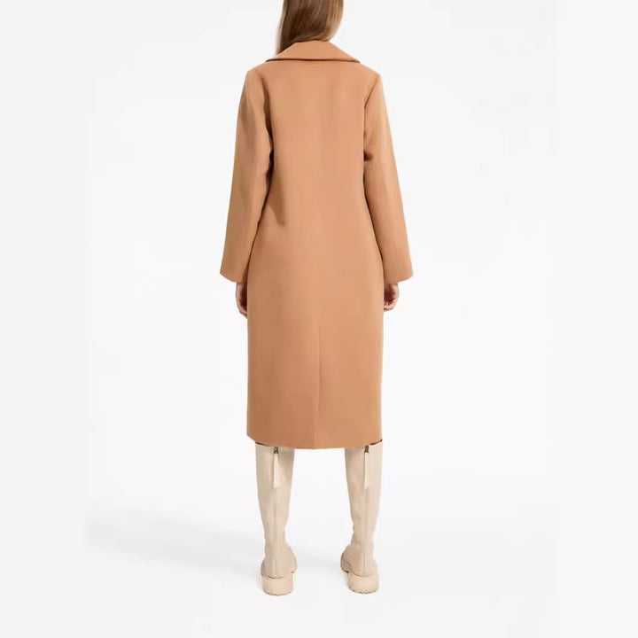 Damen Midilanger Einreihiger Wollmix-Mantel mit minimalistischem Schalkragen Echoarchiv