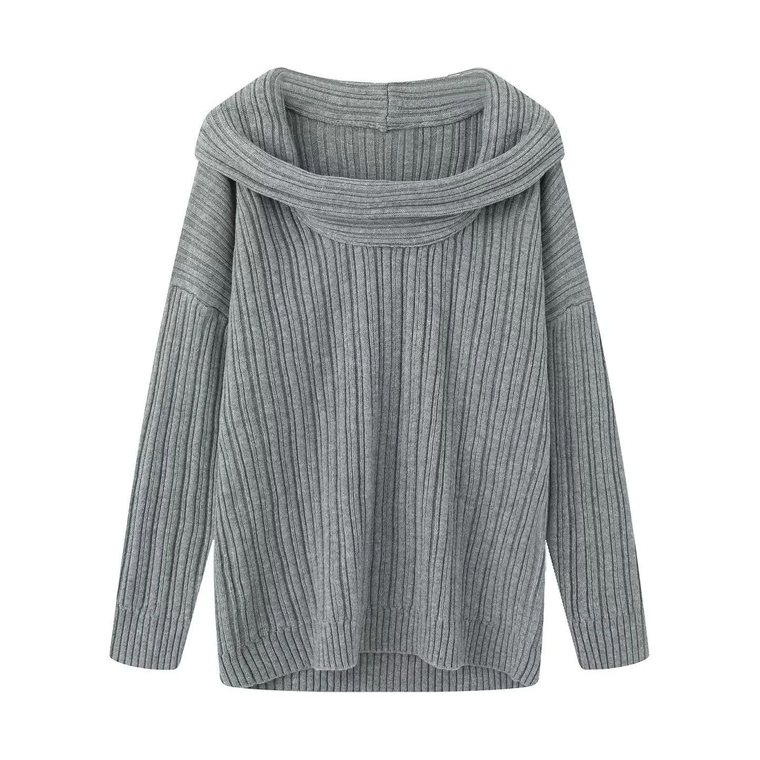 Damen Oversize-Rippstrick-Pullover mit weitem Rollkragen und überschnittener Schulter – Mavelle