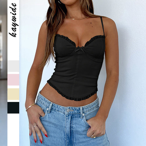 Damen Komfortables Trägershirt mit Rüschendetails Echo Archiv