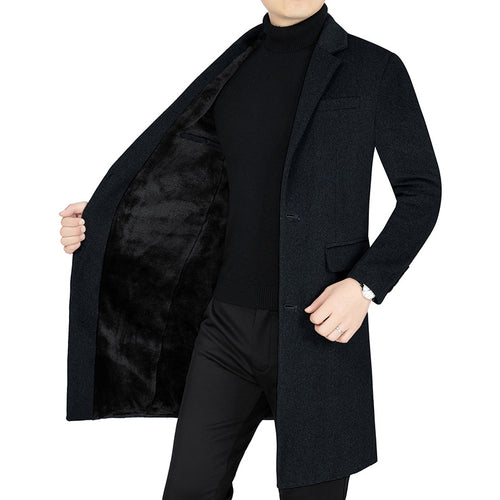 Herren Langer Wollmix-Mantel mit durchgehendem Kunstfell-Futter und schlanker Silhouette – Montevé
