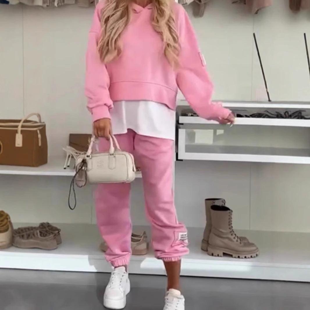 Damen nan kuscheliges kurzes Kapuzensweatshirt und Jogginghose-Set aus weicher Baumwollmischung Echo Archiv