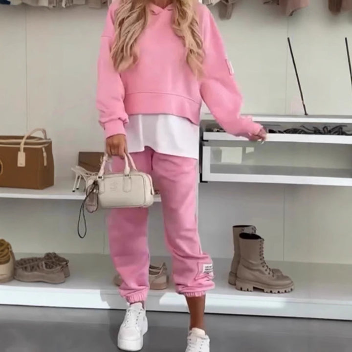 Damen nan kuscheliges kurzes Kapuzensweatshirt und Jogginghose-Set aus weicher Baumwollmischung Echo Archiv