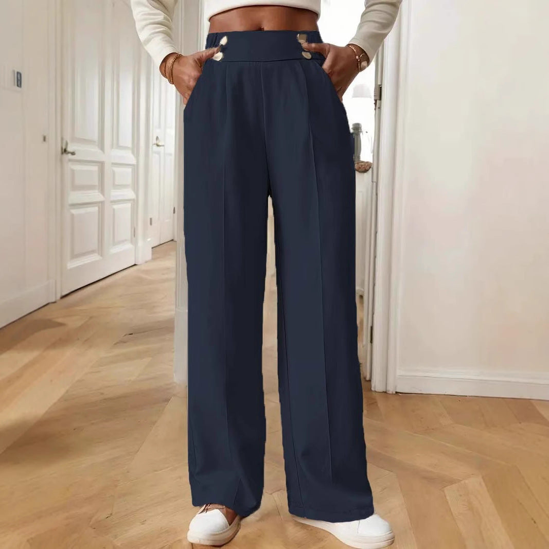 Damen Hochtaillierte Weite Palazzo‑Hose mit Bundknöpfen, Bügelfalte und Eingrifftaschen Echoarchiv