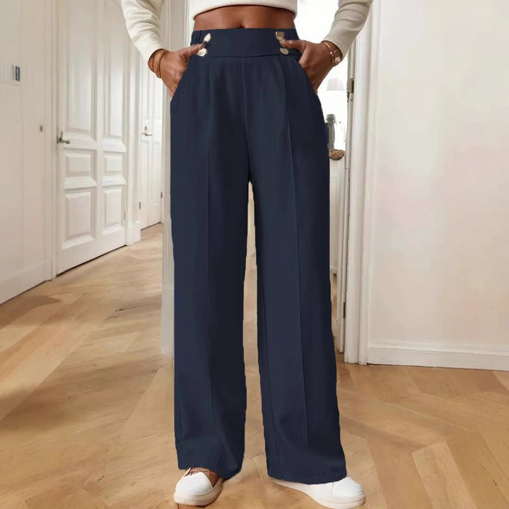 Damen Hochtaillierte Weite Palazzo‑Hose mit Bundknöpfen, Bügelfalte und Eingrifftaschen Echoarchiv