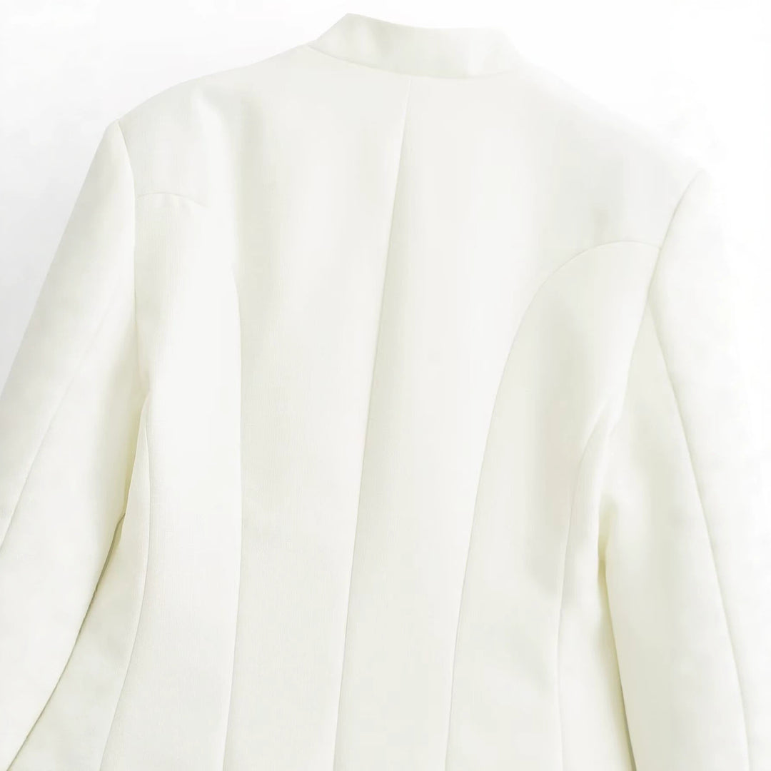 Damen Asymmetrische Kurzjacke mit Mandarinkragen und verdeckter Knopfleiste Echoarchiv